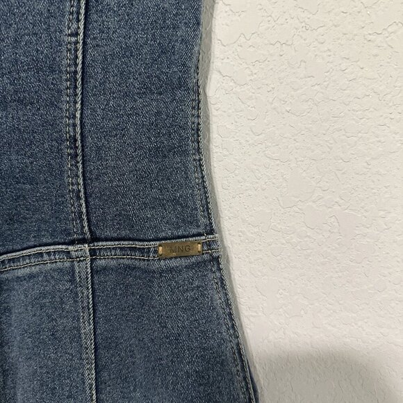 Mango Denim Strapless Mini Dress Womens Size 4 Stretch 1/4 Zip Up 2000s - Picture 6 of 6